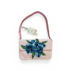 Embellished Pink Floral Shoulder Bag